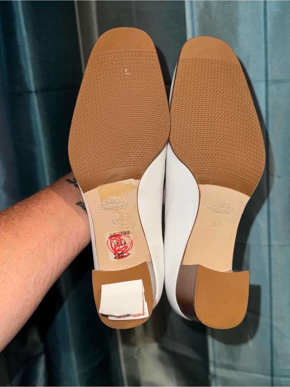 Bally White and Brown Leather Block Heel Pumps - Picture 3 of 3